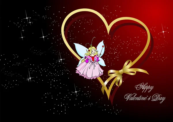 Tarjeta de felicitación para el Día de San Valentín con corazones e imagen de princesa — Vector de stock
