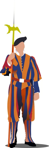 Guardia suiza en el Vaticano. Ilustración vectorial — Archivo Imágenes Vectoriales