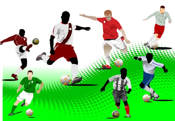 Sette giocatori di calcio. Illustrazione vettoriale colorata per designer — Vettoriale Stock