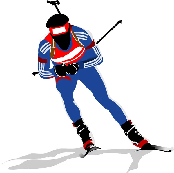 Biathlon corredor silhuetas coloridas. Ilustração vetorial — Vetor de Stock