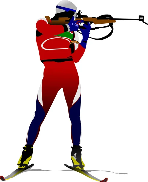 Biathlon runner colored silhouettes. Vector illustration — Stock Vector