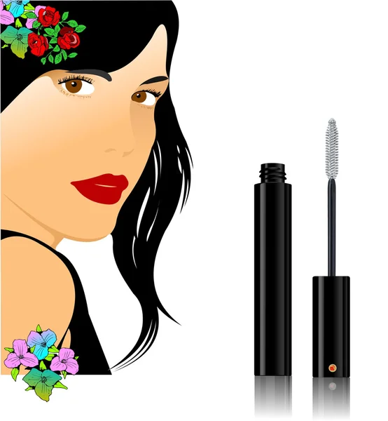 Floral woman silhouette with mascara image. Vector illustration — Stock Vector