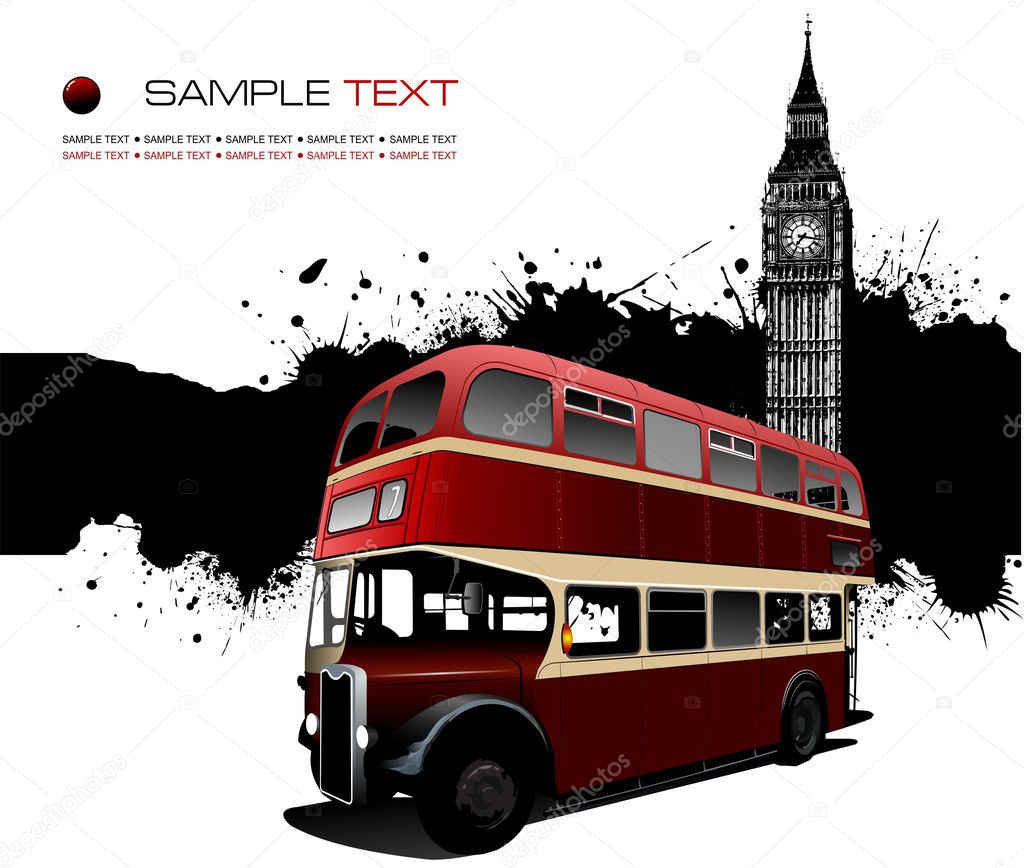 Grunge blot banner with London images. Vector illustration
