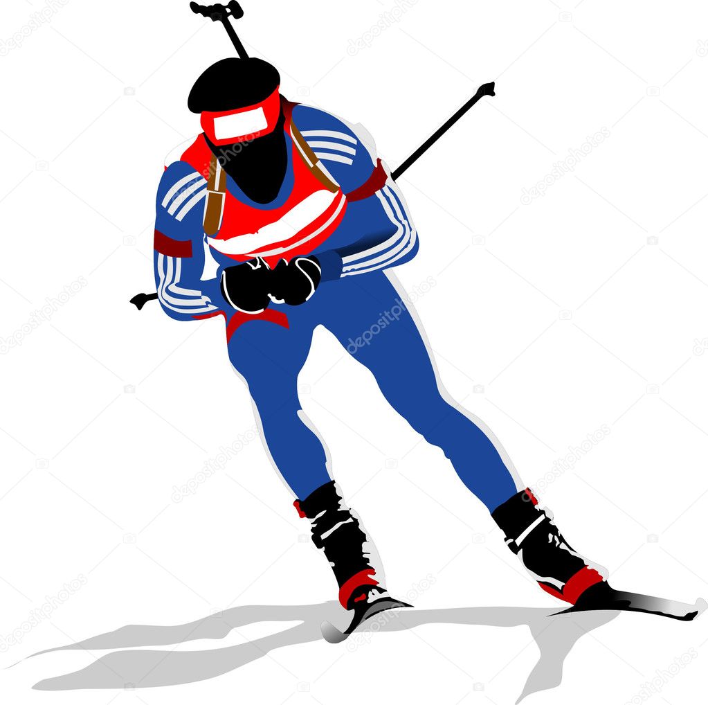 Biathlon runner colored silhouettes. Vector illustration