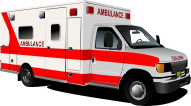 Modern ambulans minibüsü beyazın üstünde. Renkli resimleme