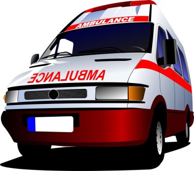 Modern ambulans minibüsü beyazın üstünde. Renkli resimleme