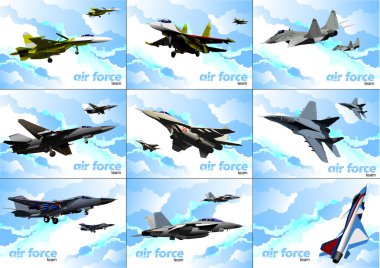 Nine posters of Air force team illustration