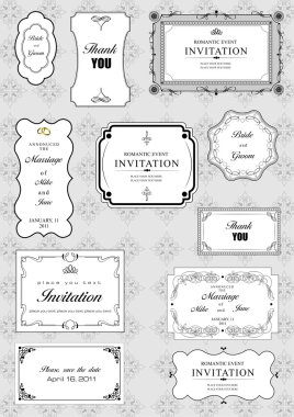 Set of ornate frames and ornaments with sample text. Perf clipart