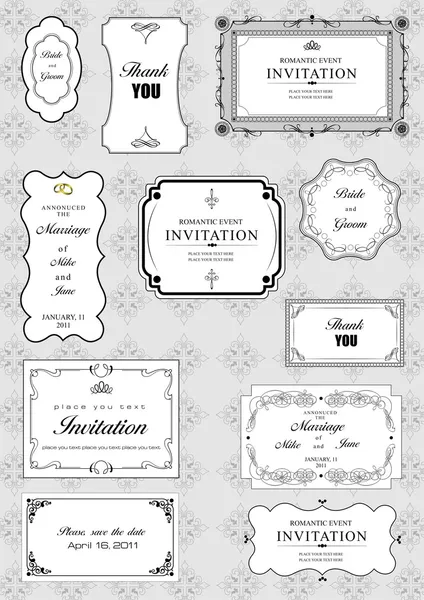 Set of ornate frames and ornaments with sample text. Perf — Stock Photo, Image