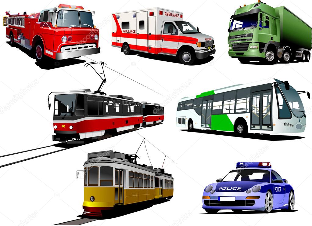 Set of municipal transport images illustration