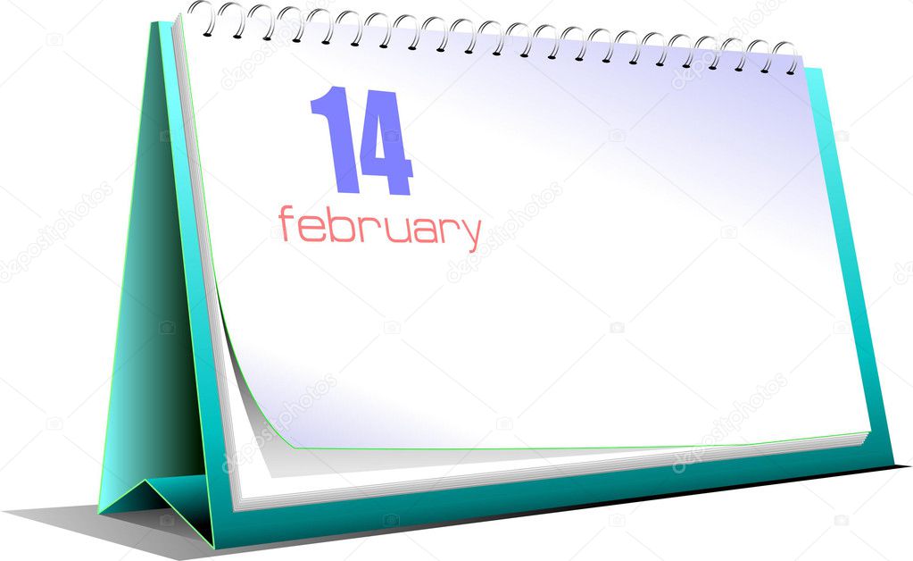  illustration of desk calendar. 14 february. Valentine`s D