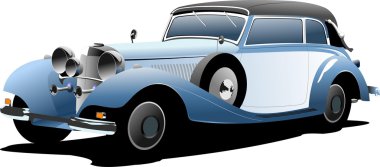 Old blue car. Cabriolet illustration