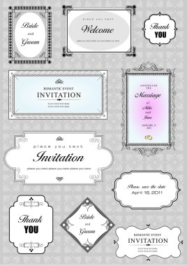 Set of ornate frames and ornaments with sample text. Perf clipart