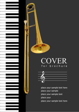 Cover for brochure with Piano and trombone images illust clipart