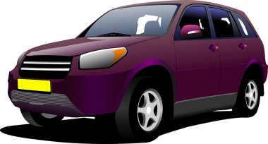 Purple mini-van on the road illustration clipart