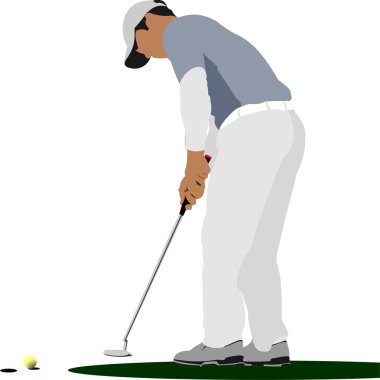 Golfer hitting ball with iron club illustration