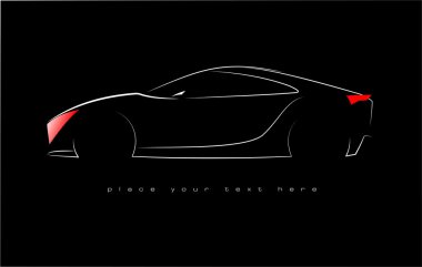 White silhouette of car sedan on black background illust