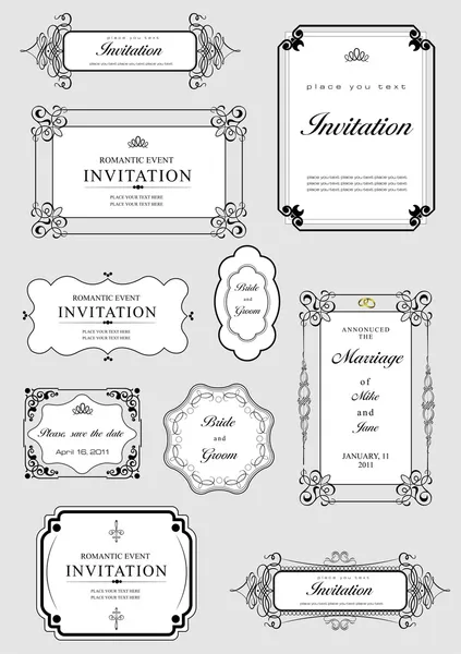 Set of ornate frames and ornaments with sample text. Perf — Zdjęcie stockowe