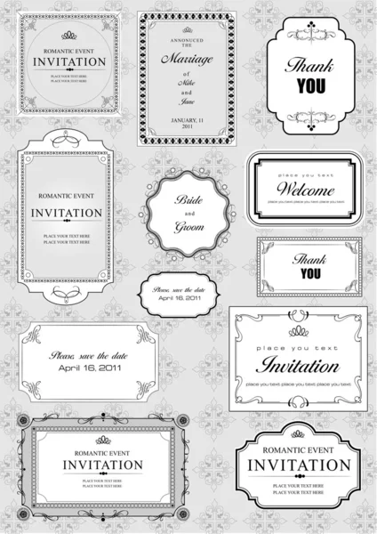 Set of ornate frames and ornaments with sample text — Stockfoto