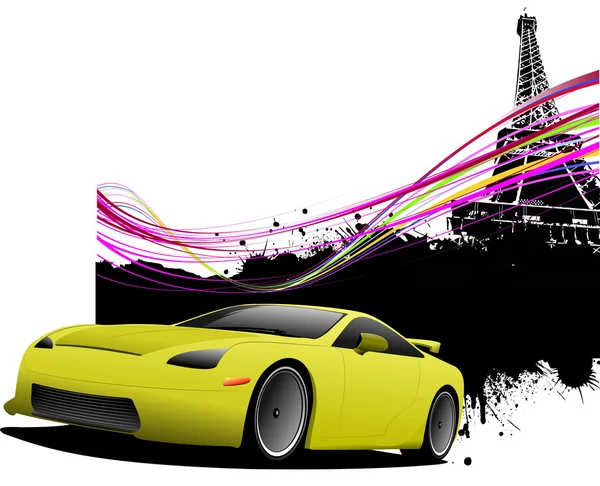 Yellow car sedan car on Paris image background illustrat — Stok fotoğraf