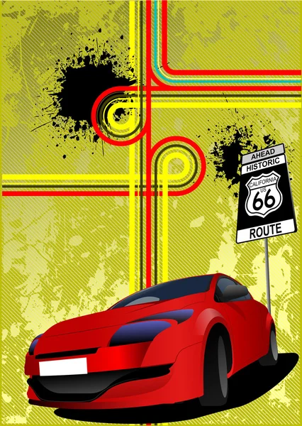 Cover for brochure with junction, traffic sign and red car imag — Stock Photo, Image