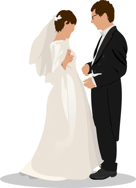 新娘和新郎被隔离在白色婚礼设计上. — 图库照片