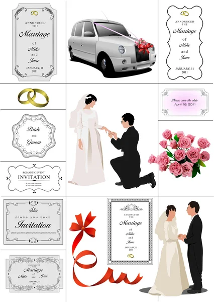 Big set of elements for wedding design illustration — Stockfoto