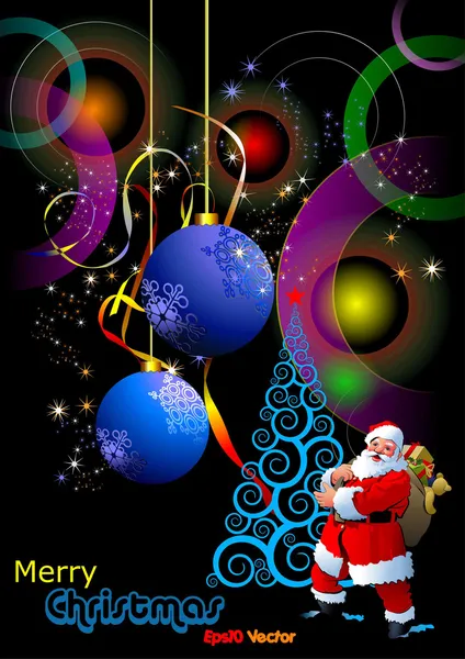 Karácsonyi - újévi shine kártya arany golyó és a santa és — Stock Fotó