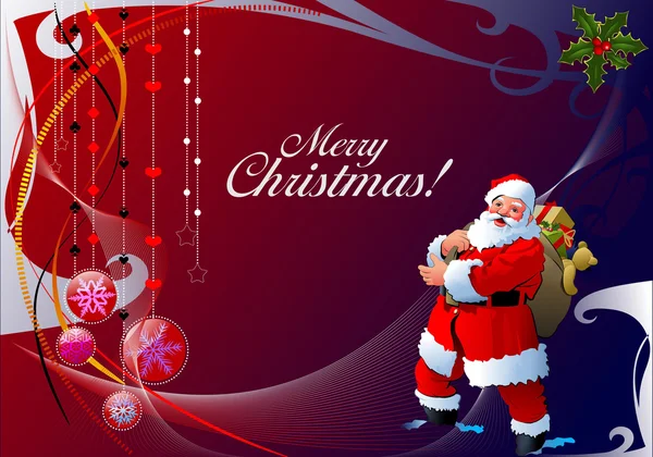 Різдво - новорічна блискуча листівка з кульками та зображеннями Санти . — стокове фото