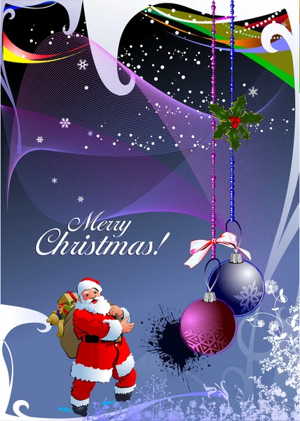 クリスマス - 新年輝きカード ゴールデン ボールとサンタと — ストック写真