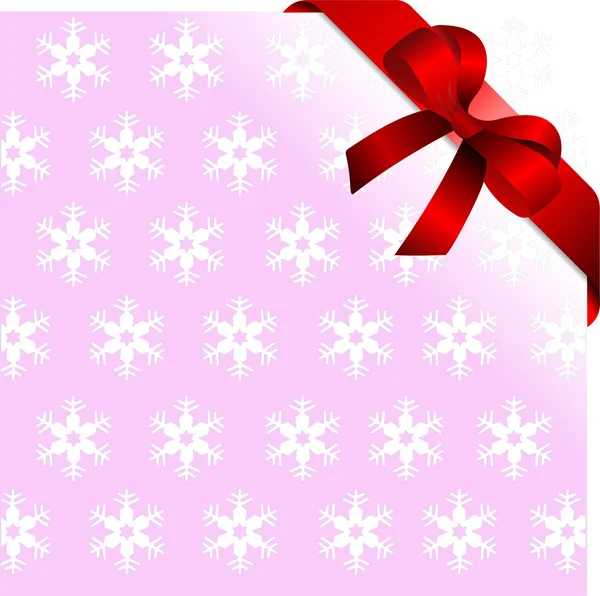 Snowflakes pink background with red ribbon and bow. Place for co — Stock Photo, Image