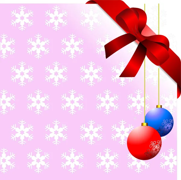 Snowflakes pink background with red ribbon and bow — Stock Photo, Image