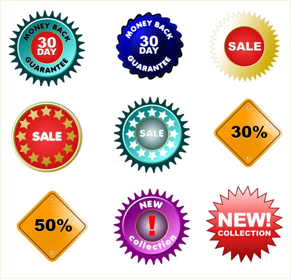 Aantal badges en prijskaartjes, verkoop tags voor uw ontwerp. — Stockfoto