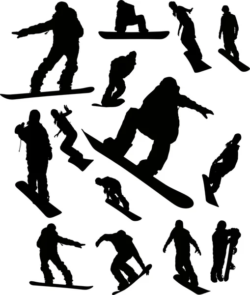 Set silhouette uomo snowboarder per uso di design — Foto Stock