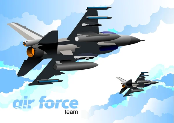 Combat aircraft. Team. Colored illustration for designers — Stock Photo, Image