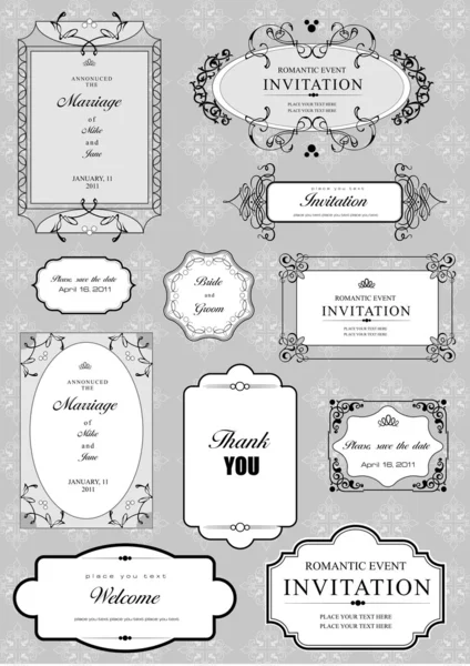 Set of ornate frames and ornaments with sample text. Perf — Zdjęcie stockowe