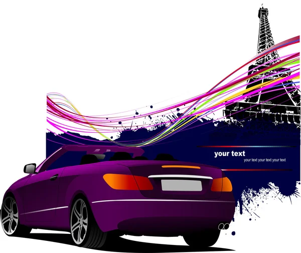 Lila Cabriolet Auto mit Paris Eiffelturm Bild Hintergrund. — Stockfoto
