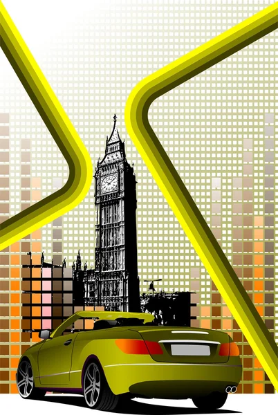 Abstrakt hi-tech bakgrund med london och gul cabriolet ima — Stockfoto