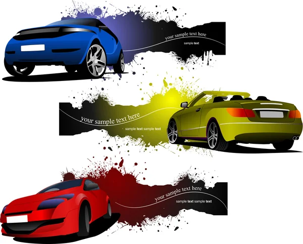 Tres banners grunge con ilustración de coches —  Fotos de Stock