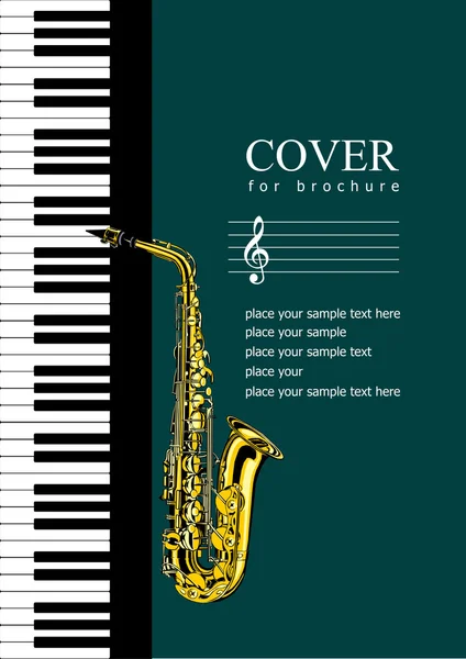 Cover for brochure with Piano and saxophone illustration — Stock Photo, Image