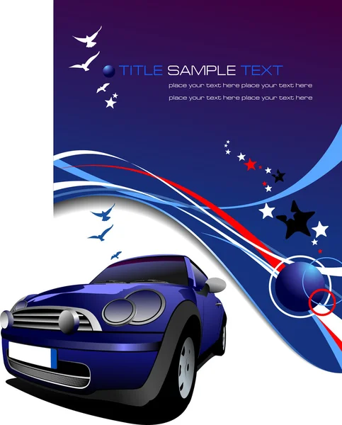 Blauwe achtergrond met blauwe auto, sterren en blauwe vogels beelden. VEC — Stockfoto