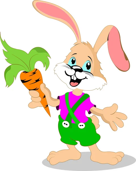 Feliz coelho de desenho animado segurando uma ilustração de cenoura — Fotografia de Stock
