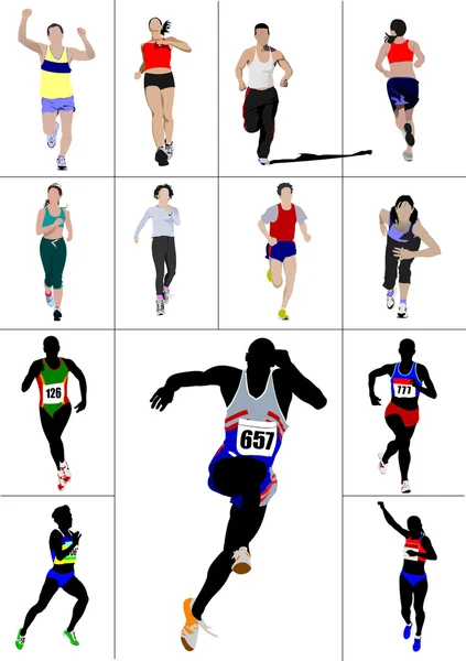Иллюстрация бегущих мужчин и женщин — стоковое фото