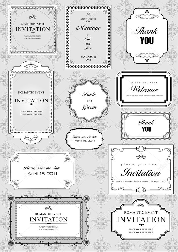 Set of ornate frames and ornaments with sample text
