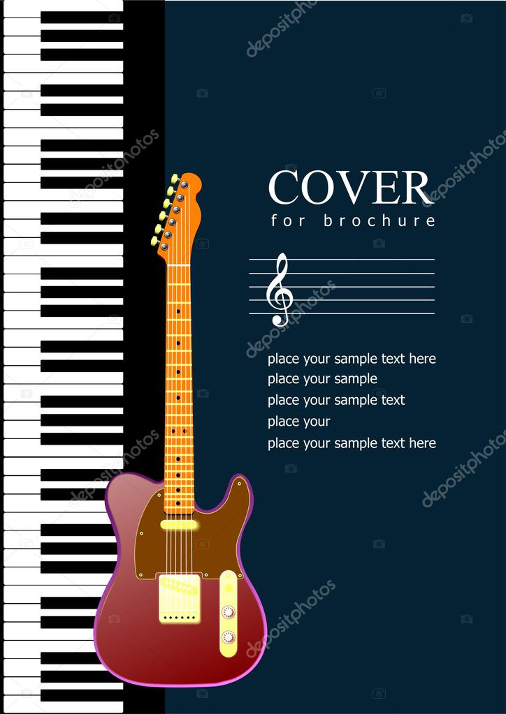 Cover for brochure with Piano with guitar images illustr