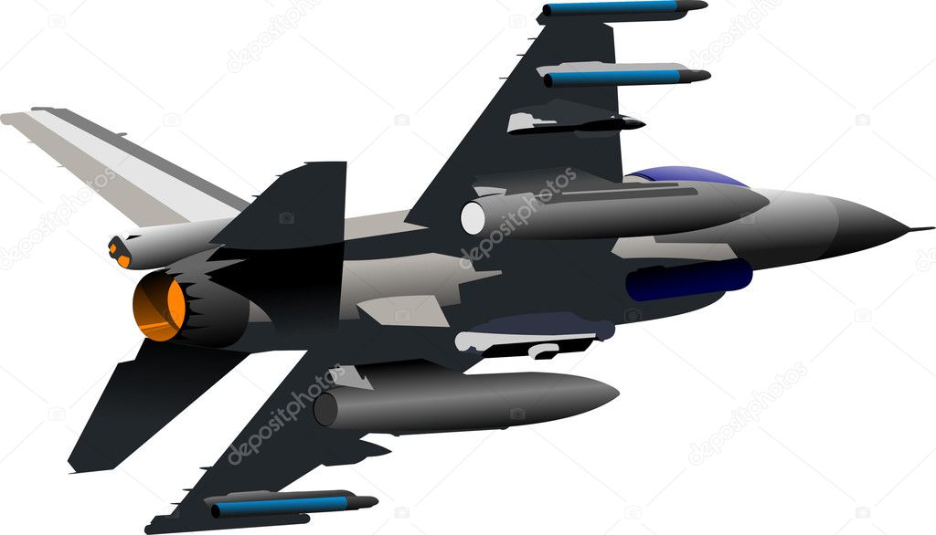 Combat aircraft. Colored illustration for designers