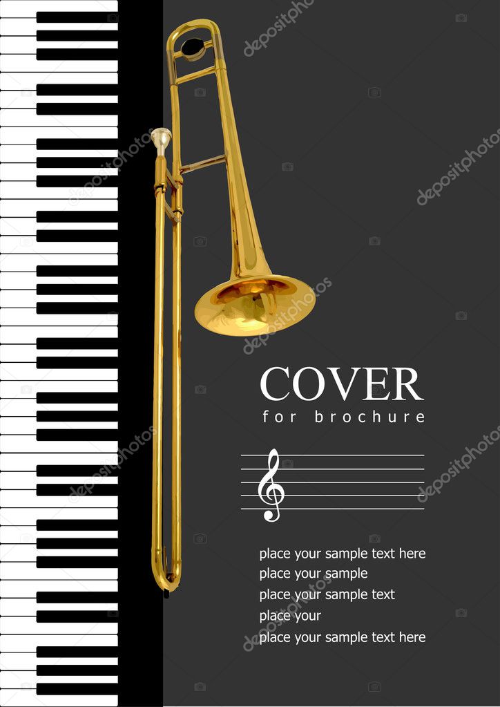 Cover for brochure with Piano and trombone images illust
