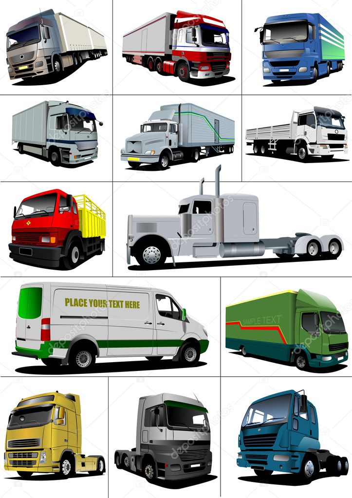 Big set of illustration of trucks