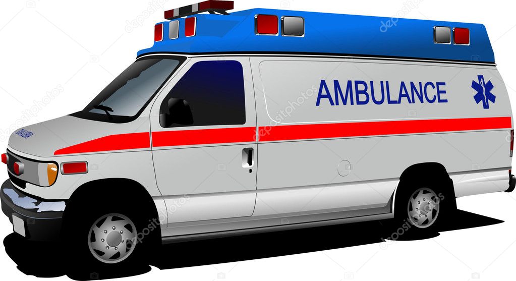 Modern ambulance van over white. Colored illustration