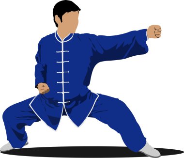 Wushu. kongfu.The sporcu bir pozisyonda. oryantal dövüş sporu